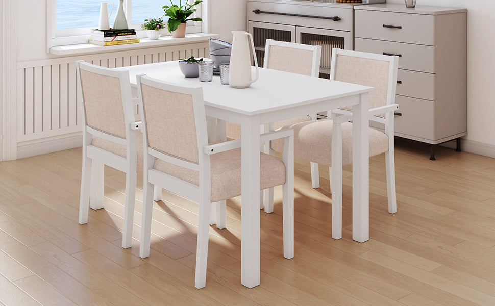 Wood 5 Piece Dining Table Set with 4 Arm
