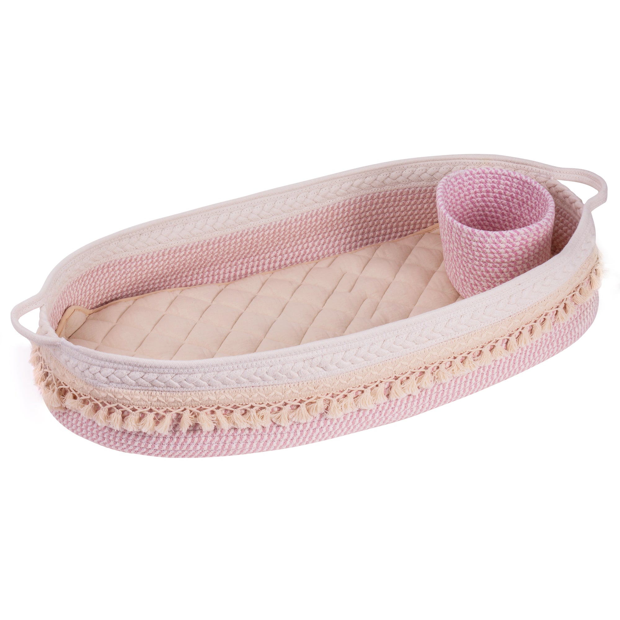Baby Changing Basket, Handmade Woven Cotton Rope Moses pink-cotton