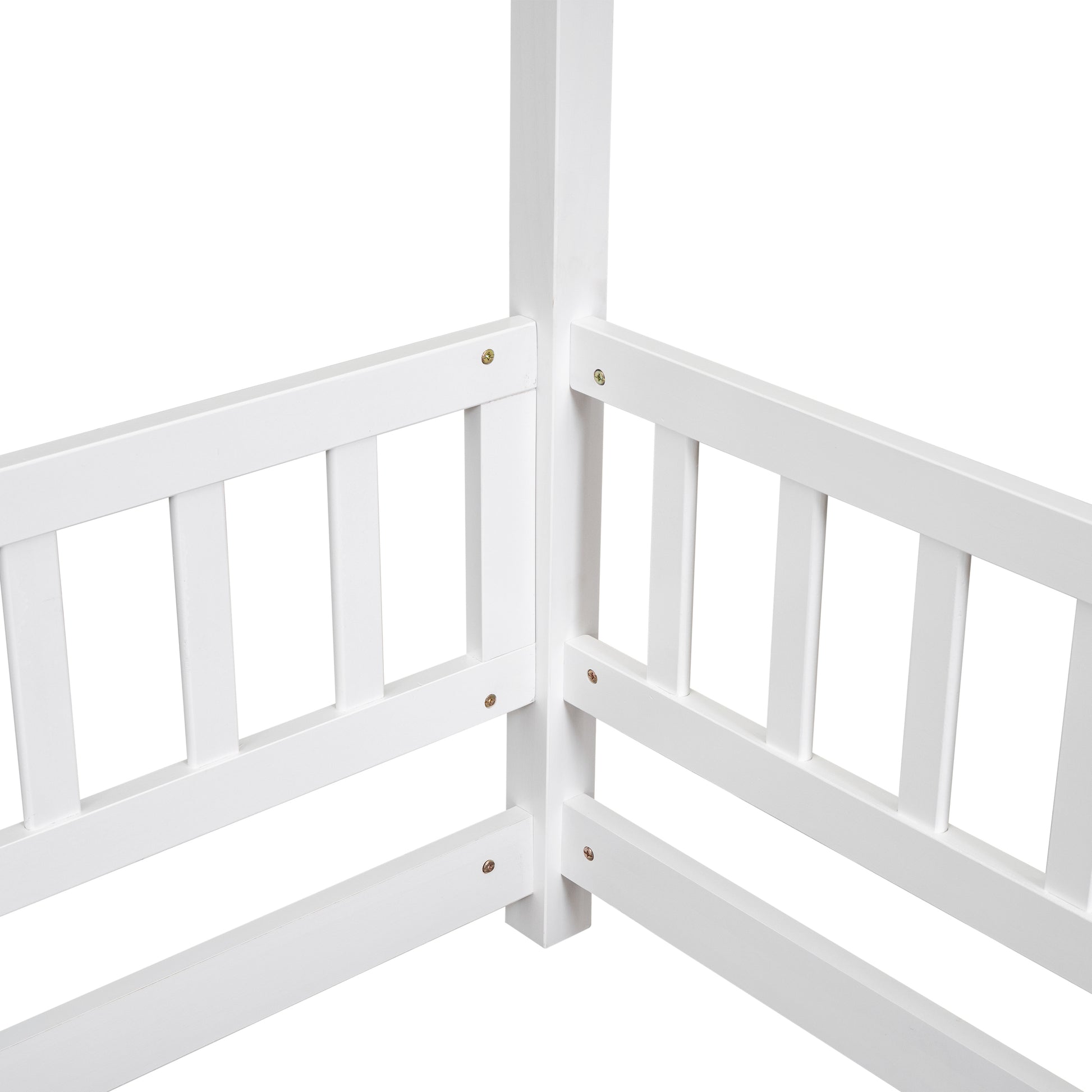Full Size Floor Wooden Bed With House Roof Frame, Fence Guardrails ,White Old Sku:W50471475 Full White Pine