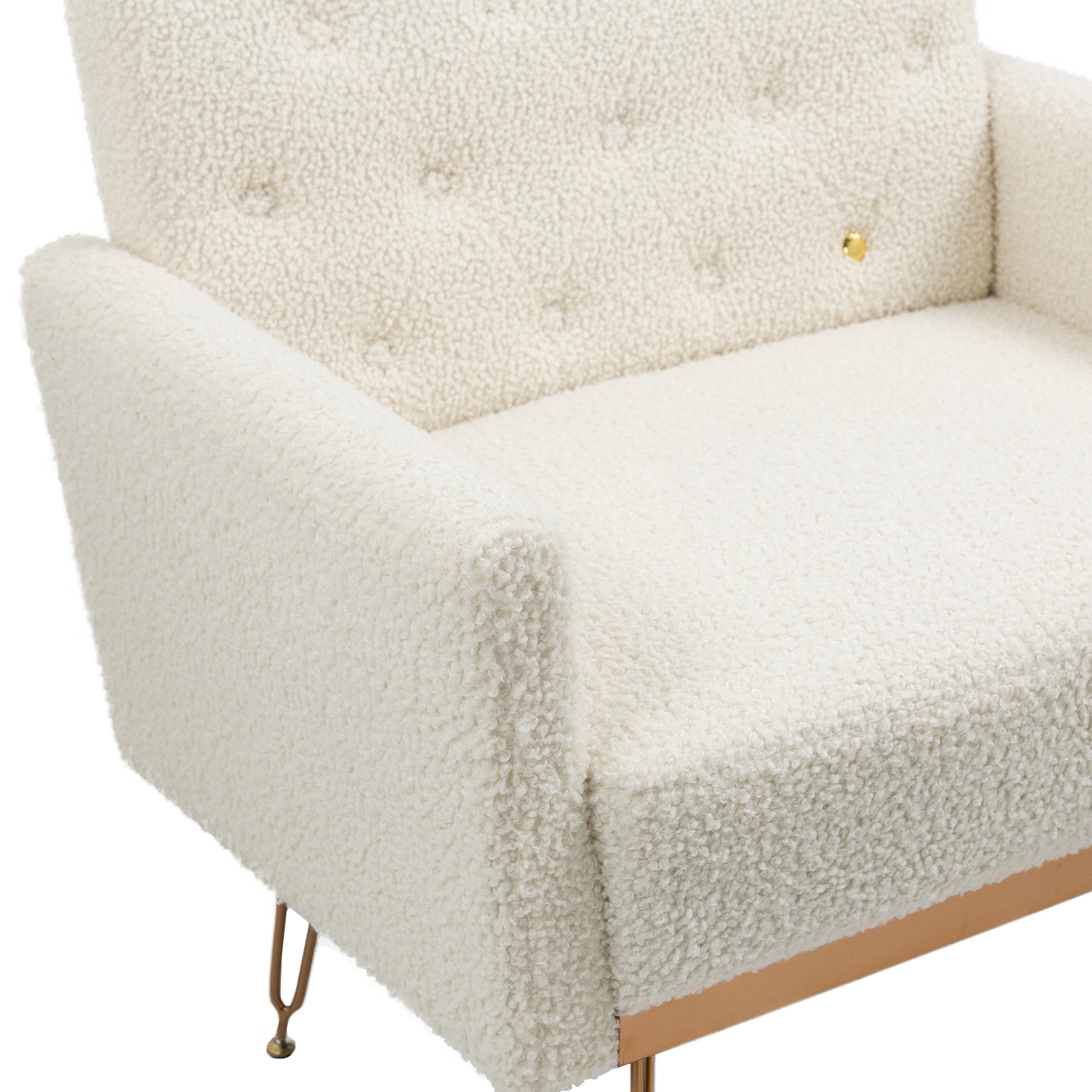 Coolmore Armchair Single Sofa Modern Tufted Upholstered Side Reading Chairs With Arm And Gold Metal Leg For Living Room Bedroom White Teddy White Teddy Foam Teddy