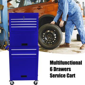 High Capacity Rolling Tool Chest With Wheels And Drawers, 6 Drawer Tool Storage Cabinet Blue Blue Steel