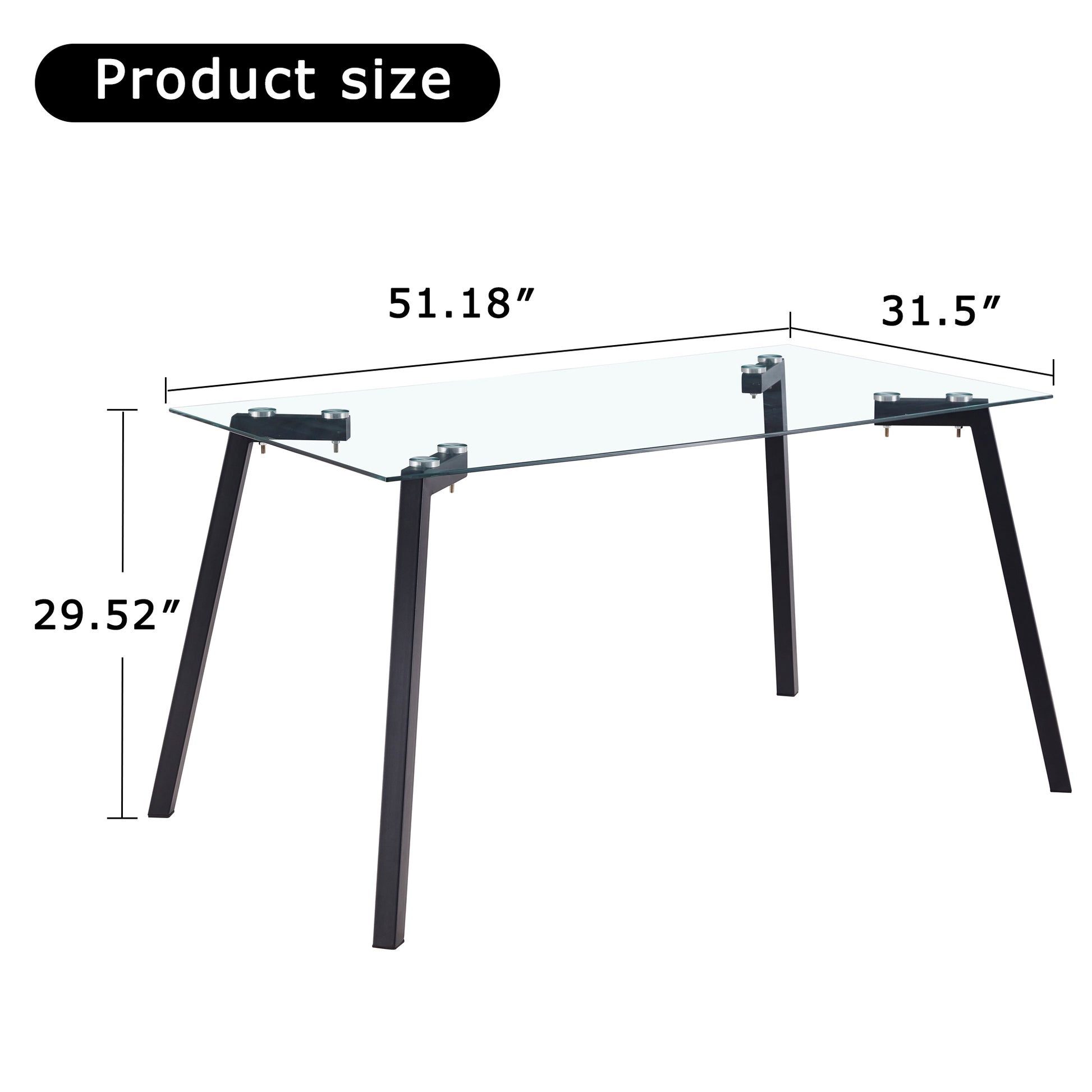 Table And Chair Set, Transparent Glass Tabletop And Black Metal Table Legs, Transparent Plastic Backrest Cushion And Black Metal Chair Legs, One Table With Four Chairs.Drt 1123 Tw 1200 Transparent Seats 4 Glass