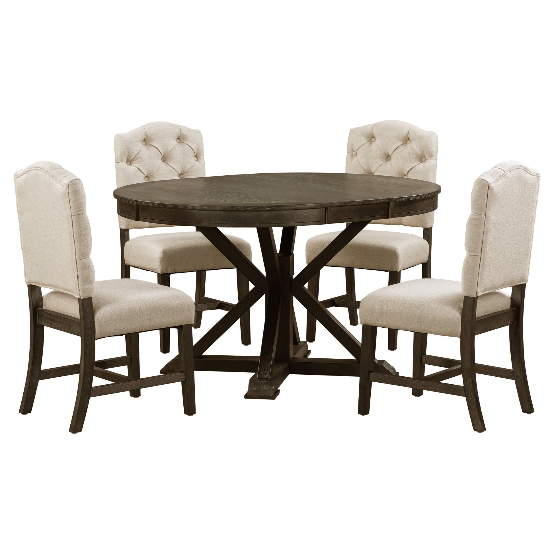 Functional Furniture Retro Style Dining Table Set With Extendable Table And 4 Upholstered Chairs For Dining Room And Living Room Espresso Espresso Solid Wood