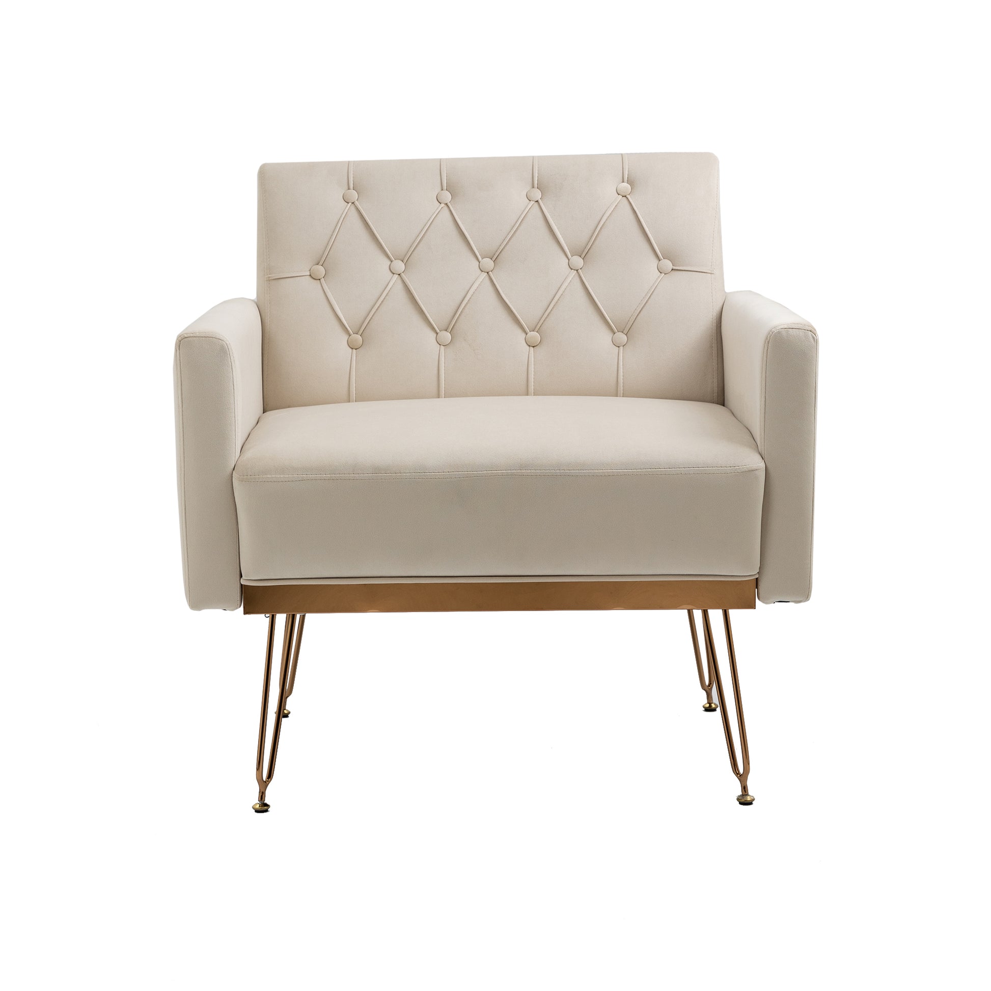 Coolmore Velvet Armchair Single Sofa Modern Tufted Upholstered Side Reading Chairs With Arm And Gold Metal Leg For Living Room Bedroom Beige Beige Foam Velvet