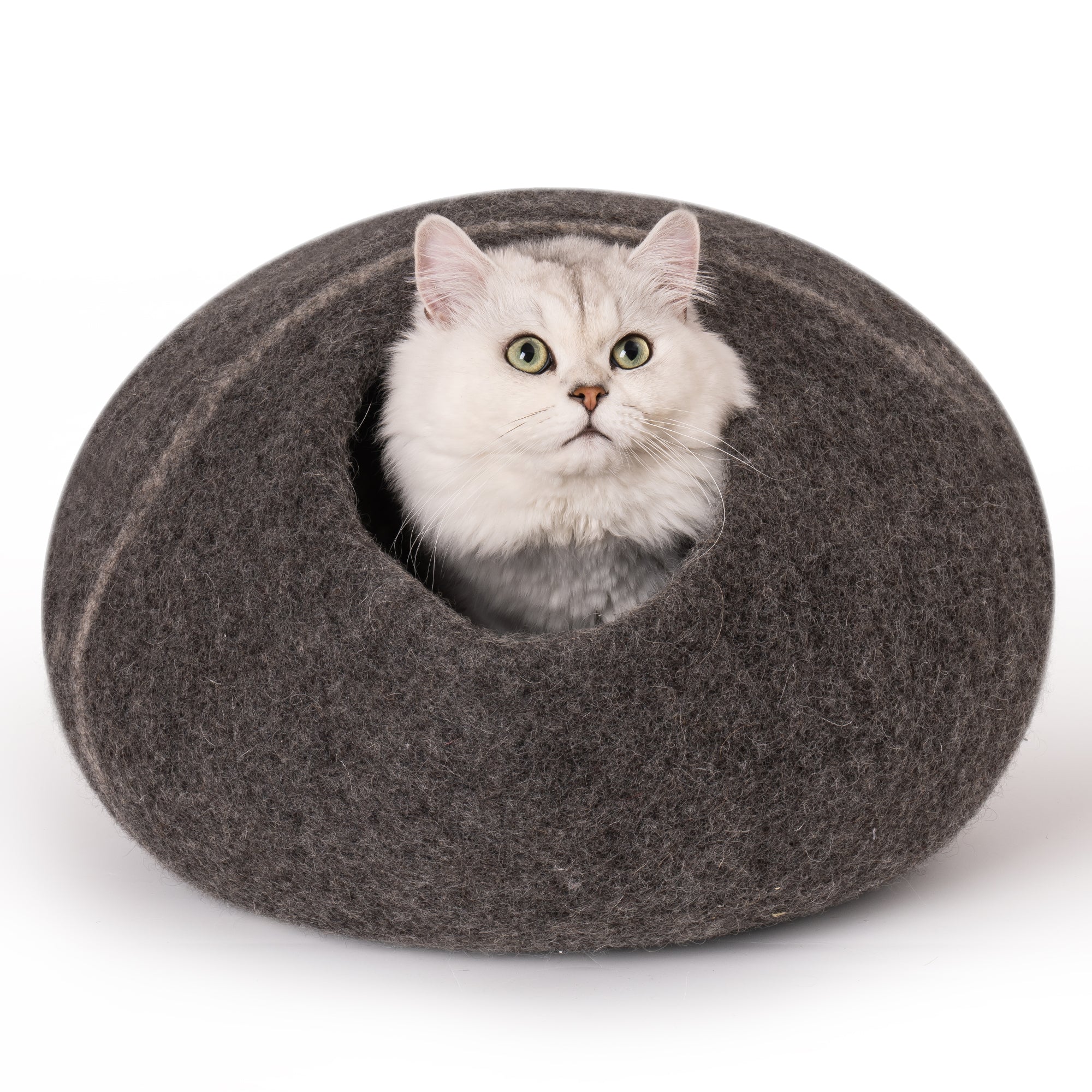 Cat Cave Bed Handmade Wool Cat Bed Cave with Mouse Toy black+ gray-wool