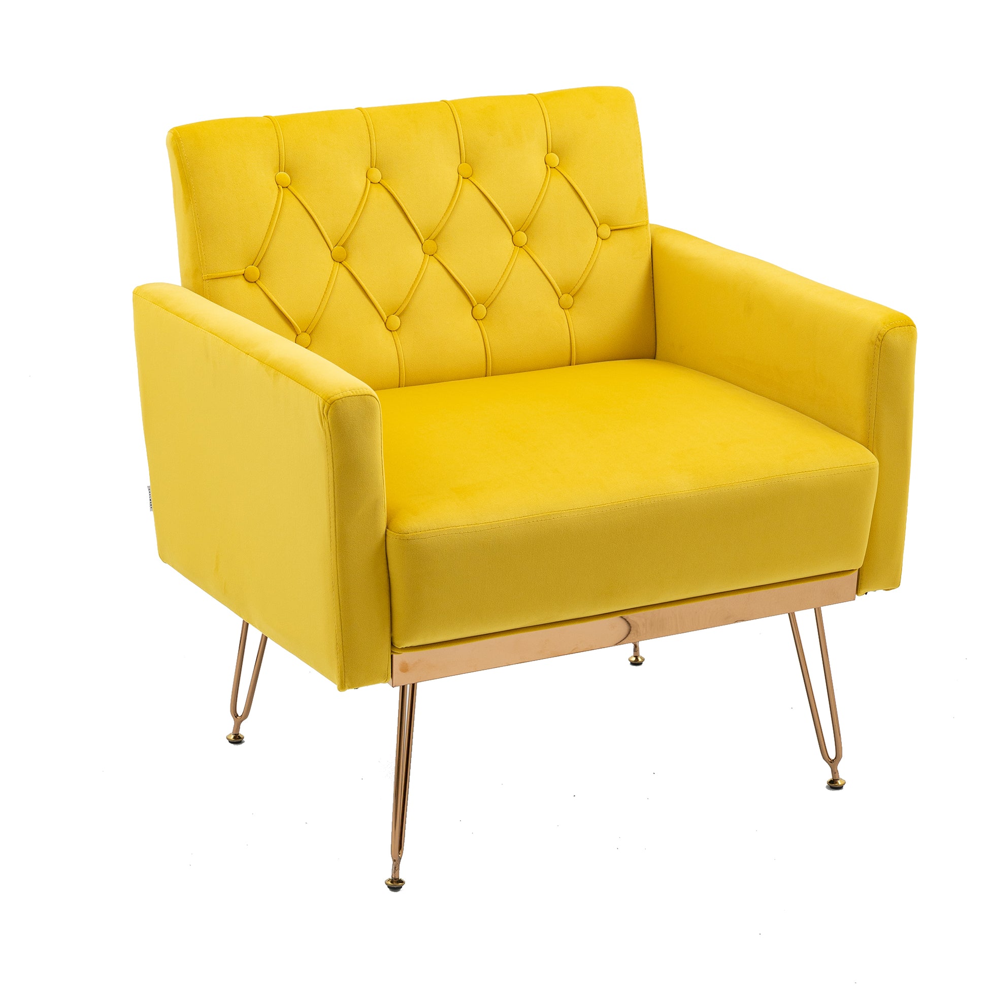 Coolmore Velvet Armchair Single Sofa Modern Tufted Upholstered Side Reading Chairs With Arm And Gold Metal Leg For Living Room Bedroom Mustard Mustard Foam Velvet
