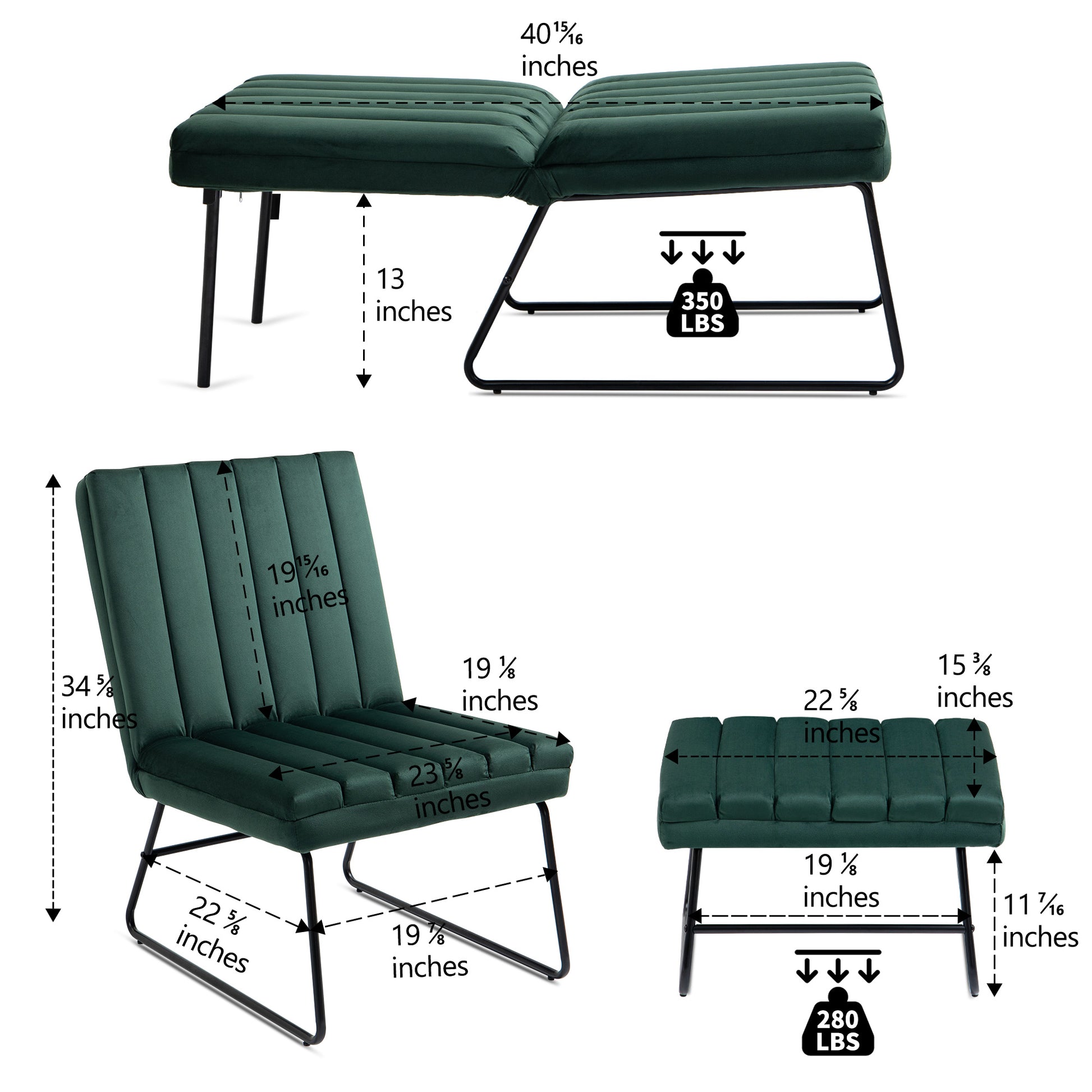 Green Modern Lazy Lounge Chair, Contemporary Single Leisure Upholstered Sofa Chair Set Green Primary Living Space Modern Foam Velvet