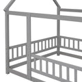Full Size Floor Wooden Bed With House Roof Frame, Fence Guardrails ,Grey Old Sku:W50471474 Full Grey Pine
