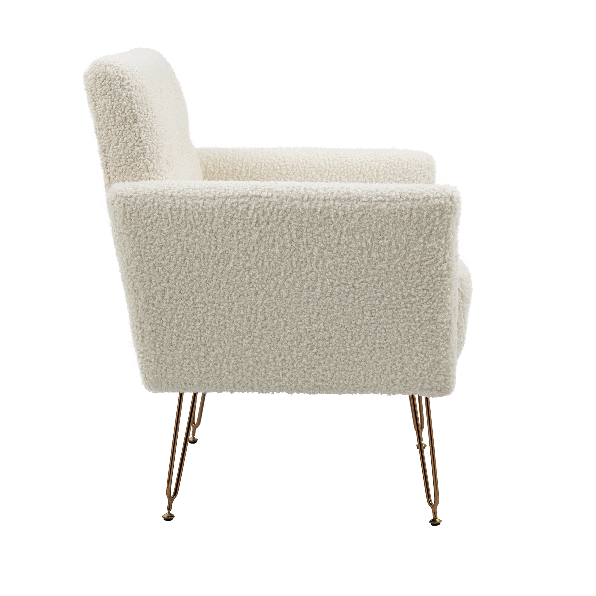 Coolmore Armchair Single Sofa Modern Tufted Upholstered Side Reading Chairs With Arm And Gold Metal Leg For Living Room Bedroom White Teddy White Teddy Foam Teddy