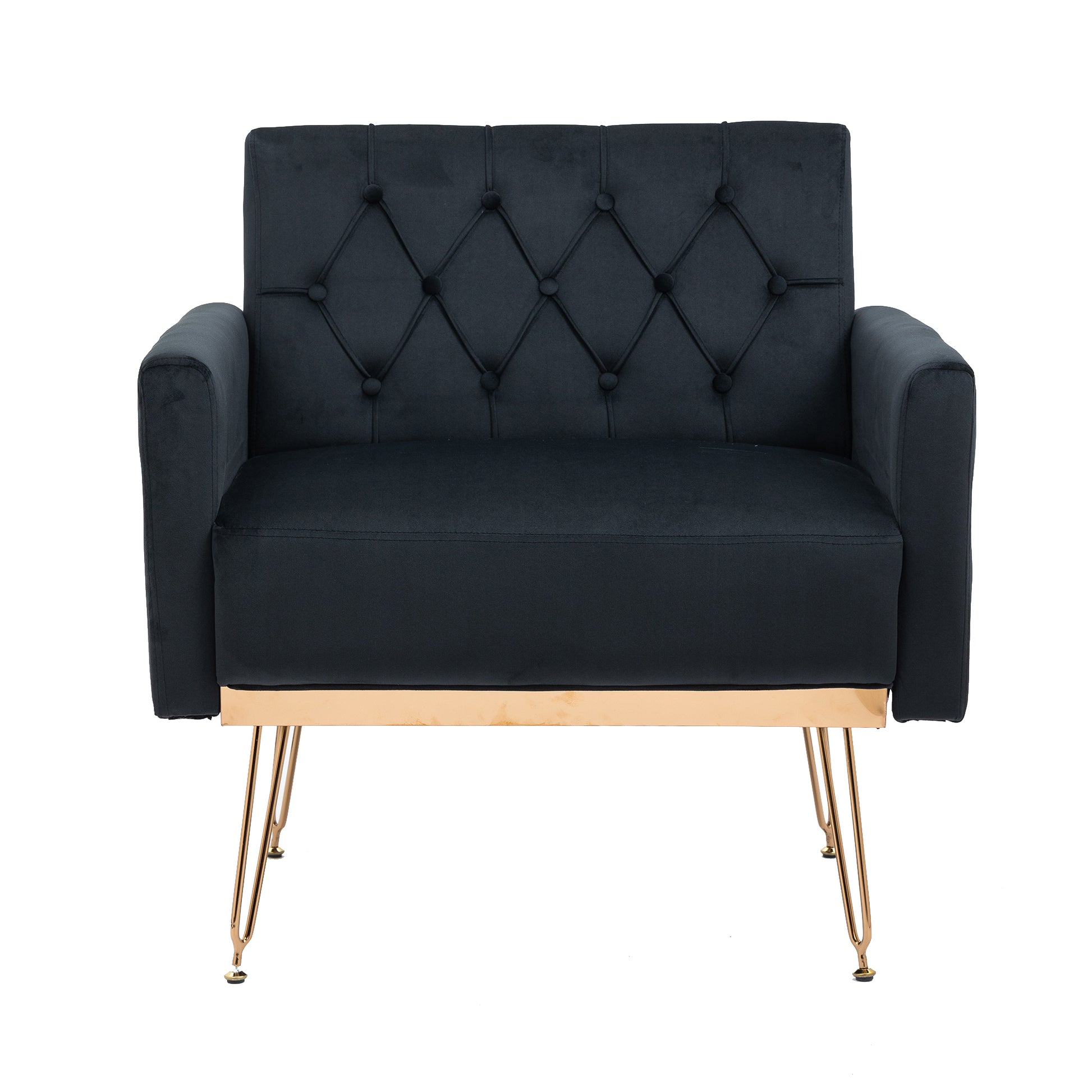 Coolmore Velvet Armchair Single Sofa Modern Tufted Upholstered Side Reading Chairs With Arm And Gold Metal Leg For Living Room Bedroom Black Black Foam Velvet