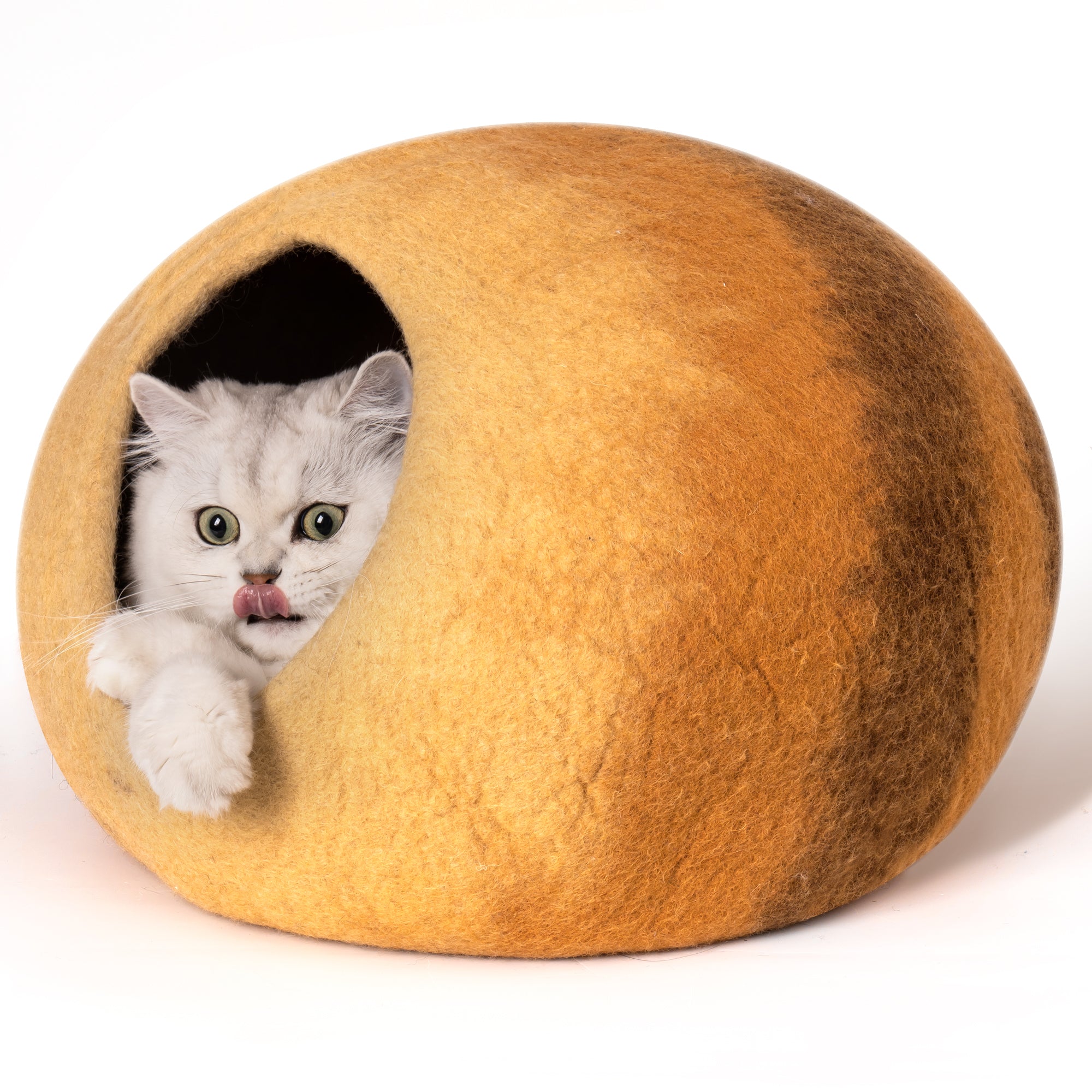 Cat Cave Bed Handmade Wool Cat Bed Cave with Mouse Toy orange-wool