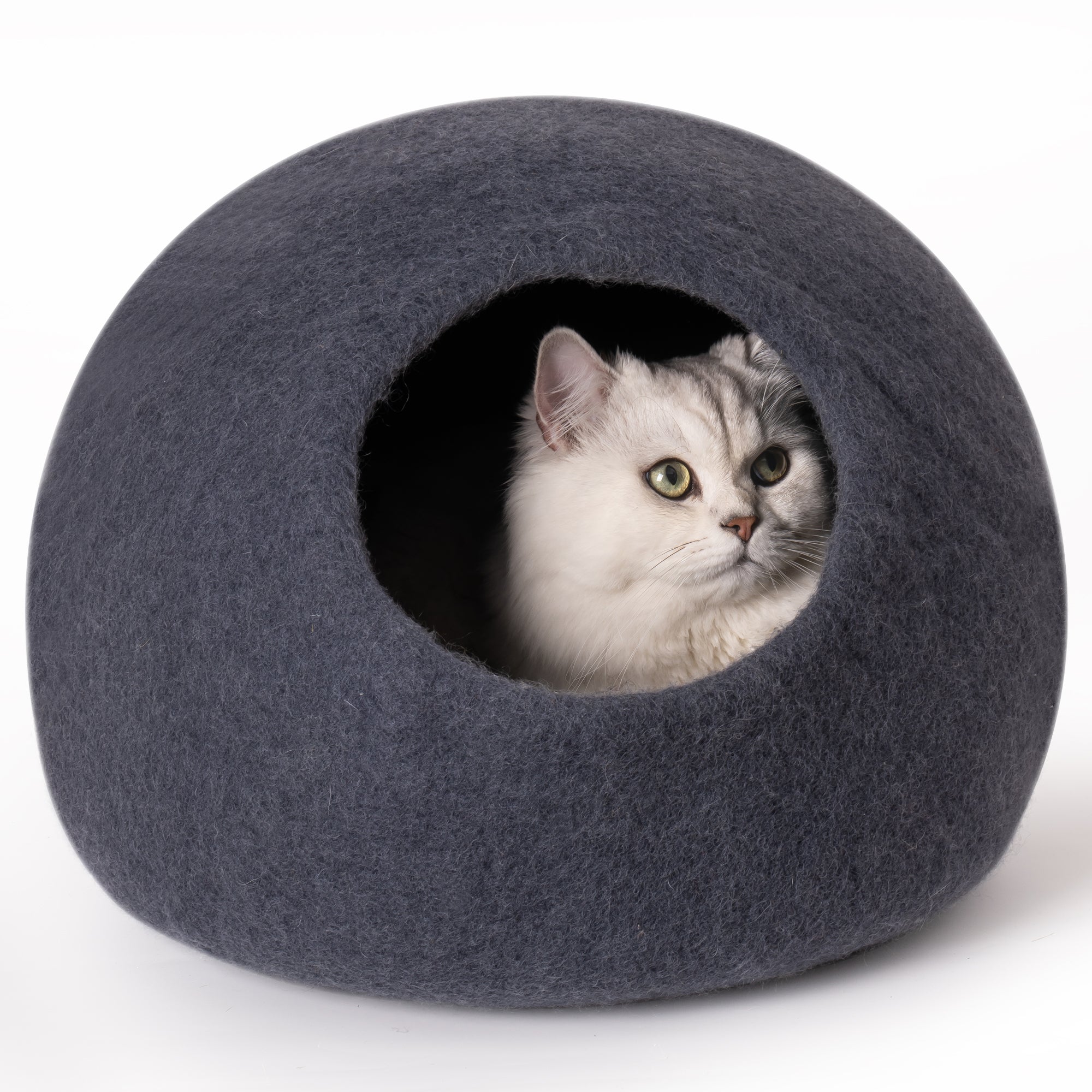 Cat Cave Bed Handmade Wool Cat Bed Cave with Mouse Toy dark blue-wool