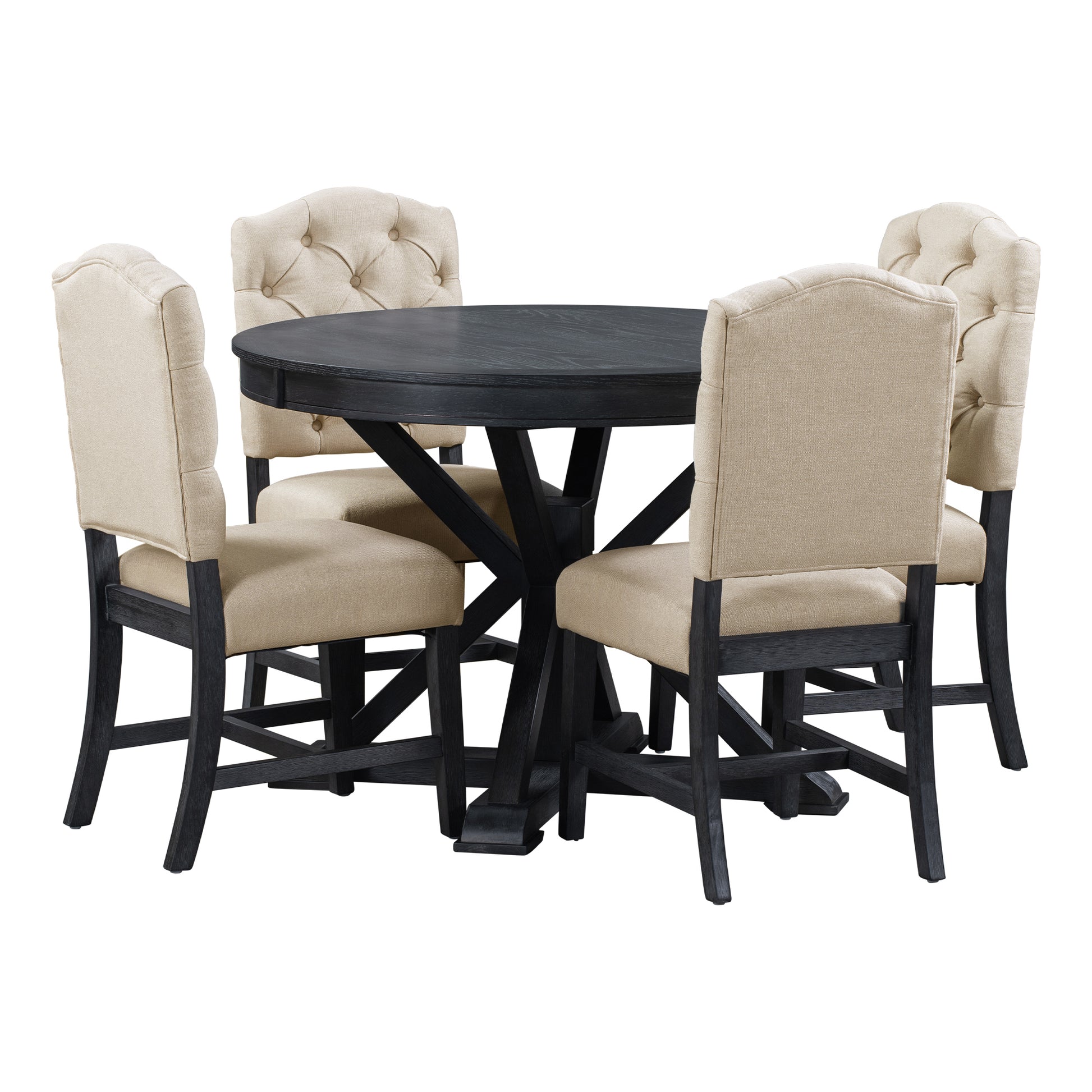 Functional Furniture Retro Style Dining Table Set With Extendable Table And 4 Upholstered Chairs For Dining Room And Living Room Espresso Espresso Solid Wood