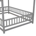 Full Size Floor Wooden Bed With House Roof Frame, Fence Guardrails ,Grey Old Sku:W50471474 Full Grey Pine
