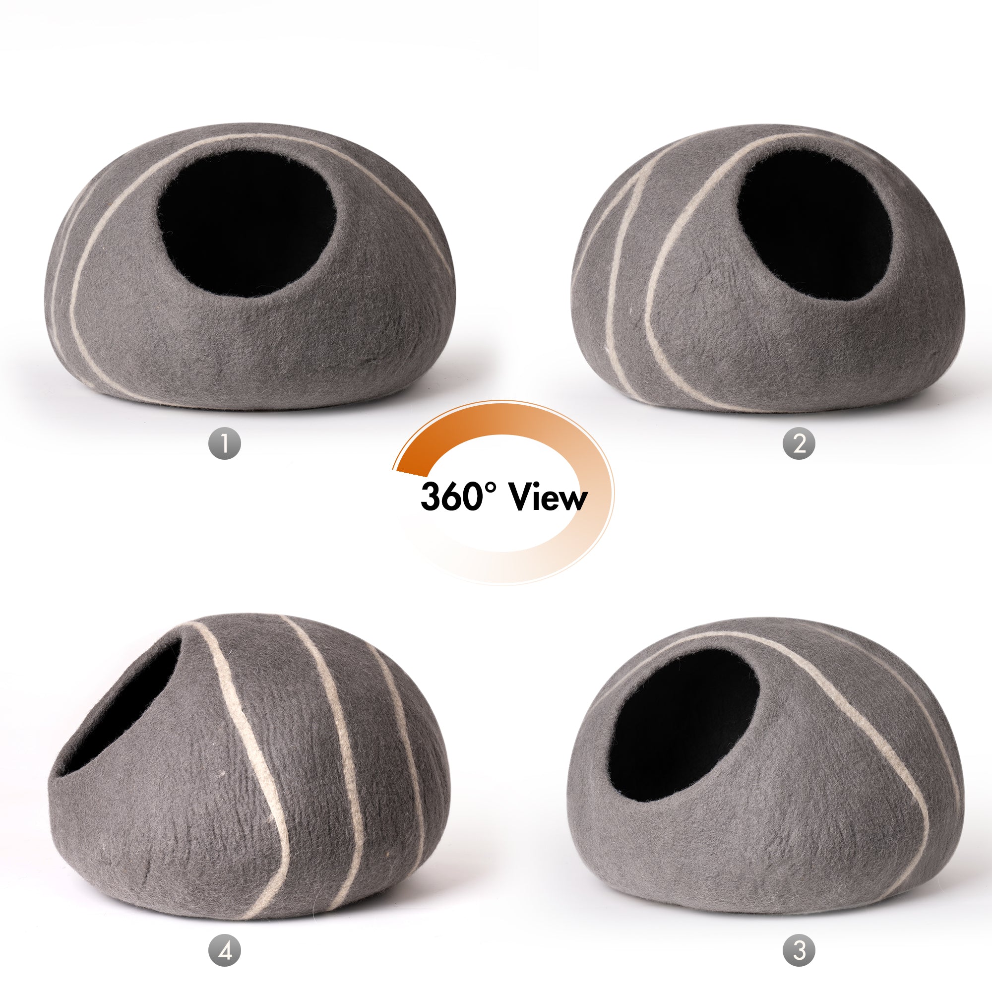 Cat Cave Bed Handmade Wool Cat Bed Cave with Mouse Toy medium grey-wool