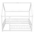 Full Size Floor Wooden Bed With House Roof Frame, Fence Guardrails ,White Old Sku:W50471475 Full White Pine