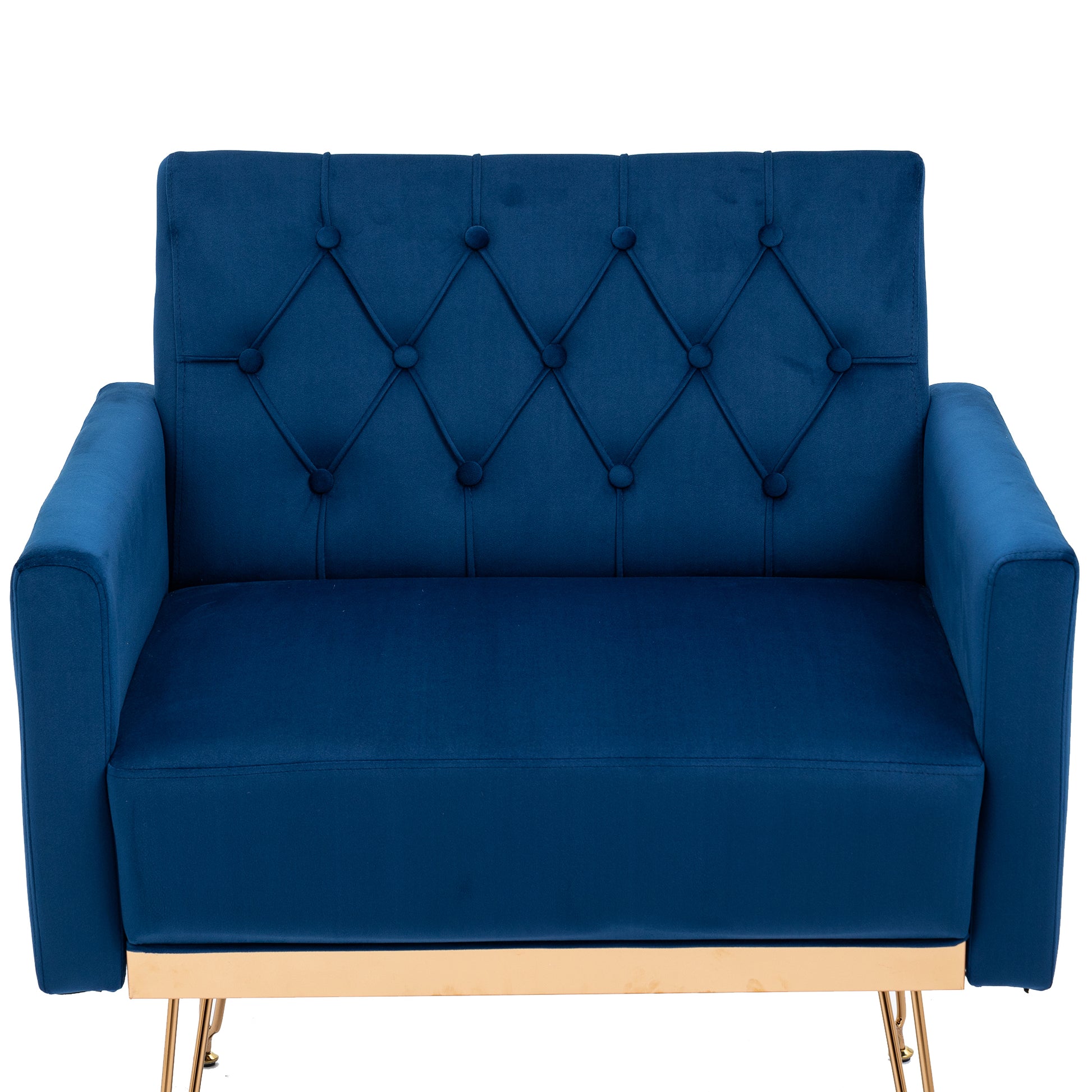 Coolmore Velvet Armchair Single Sofa Modern Tufted Upholstered Side Reading Chairs With Arm And Gold Metal Leg For Living Room Bedroom Navy Navy Foam Velvet