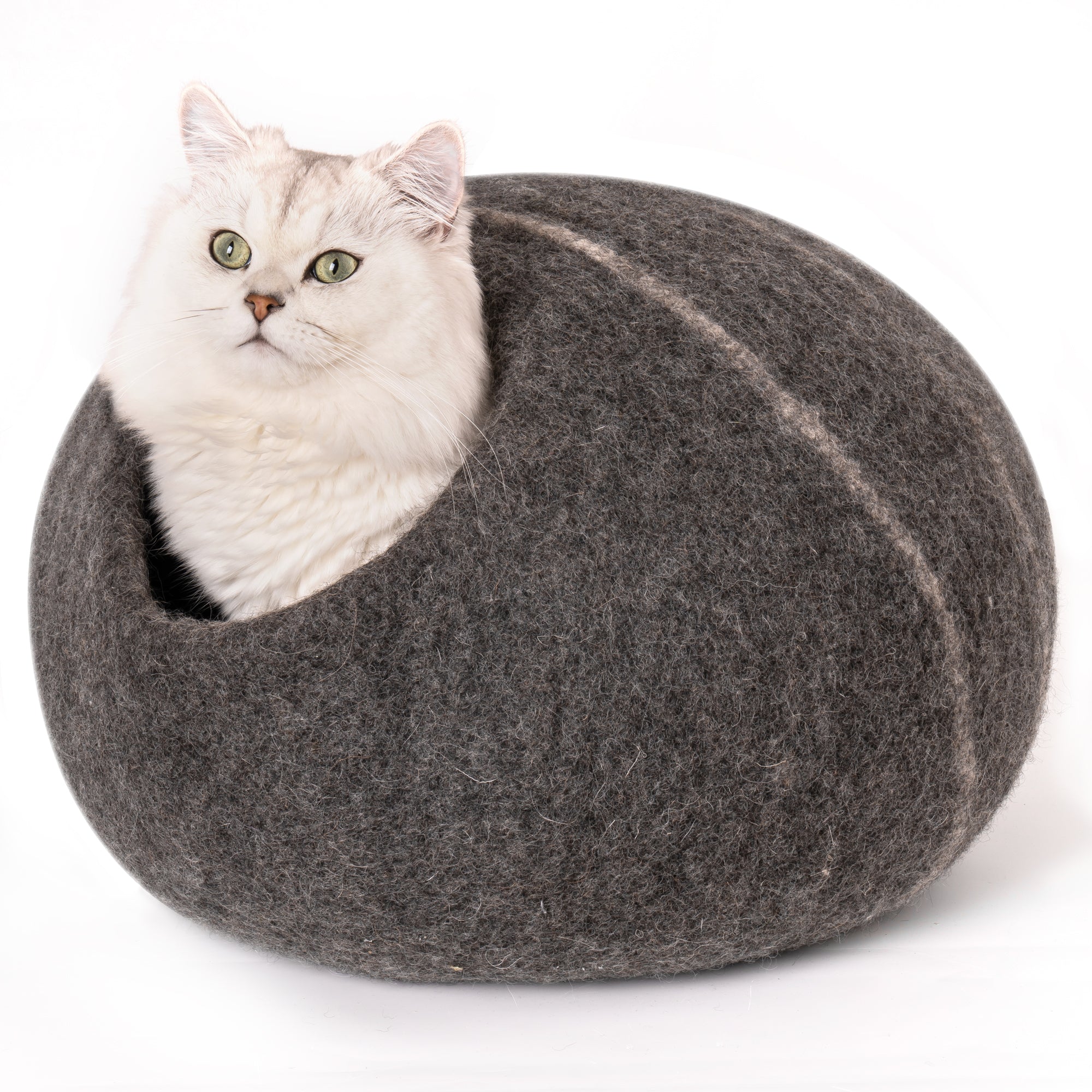 Cat Cave Bed Handmade Wool Cat Bed Cave with Mouse Toy black+ gray-wool