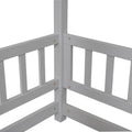 Full Size Floor Wooden Bed With House Roof Frame, Fence Guardrails ,Grey Old Sku:W50471474 Full Grey Pine