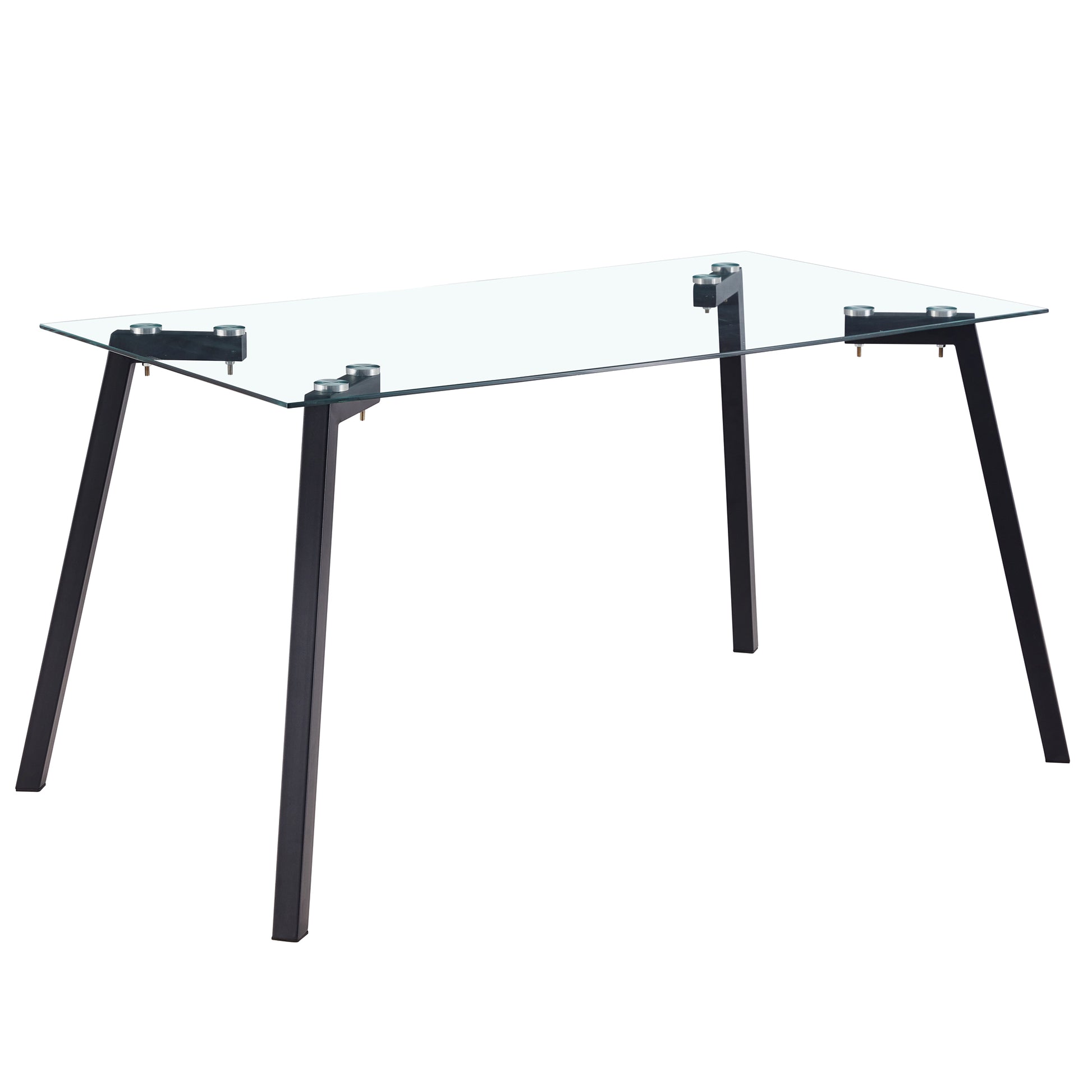 Modern Minimalist Rectangular Glass Dining Table For 4 6 With 0.31" Tempered Glass Tabletop And Black Coating Metal Legs, Writing Table Desk, For Kitchen Dining Living Room, 51" W X 31"D X 30" H