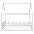 Full Size Floor Wooden Bed With House Roof Frame, Fence Guardrails ,White Old Sku:W50471475 Full White Pine