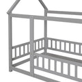 Twin Size Floor Wooden Bed With House Roof Frame, Fence Guardrails,Grey Old Sku:W50471471 Twin Grey Pine