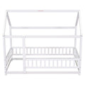 Twin Size Floor Wooden Bed With House Roof Frame, Fence Guardrails,White Old Sku:W50471472 Twin White Pine