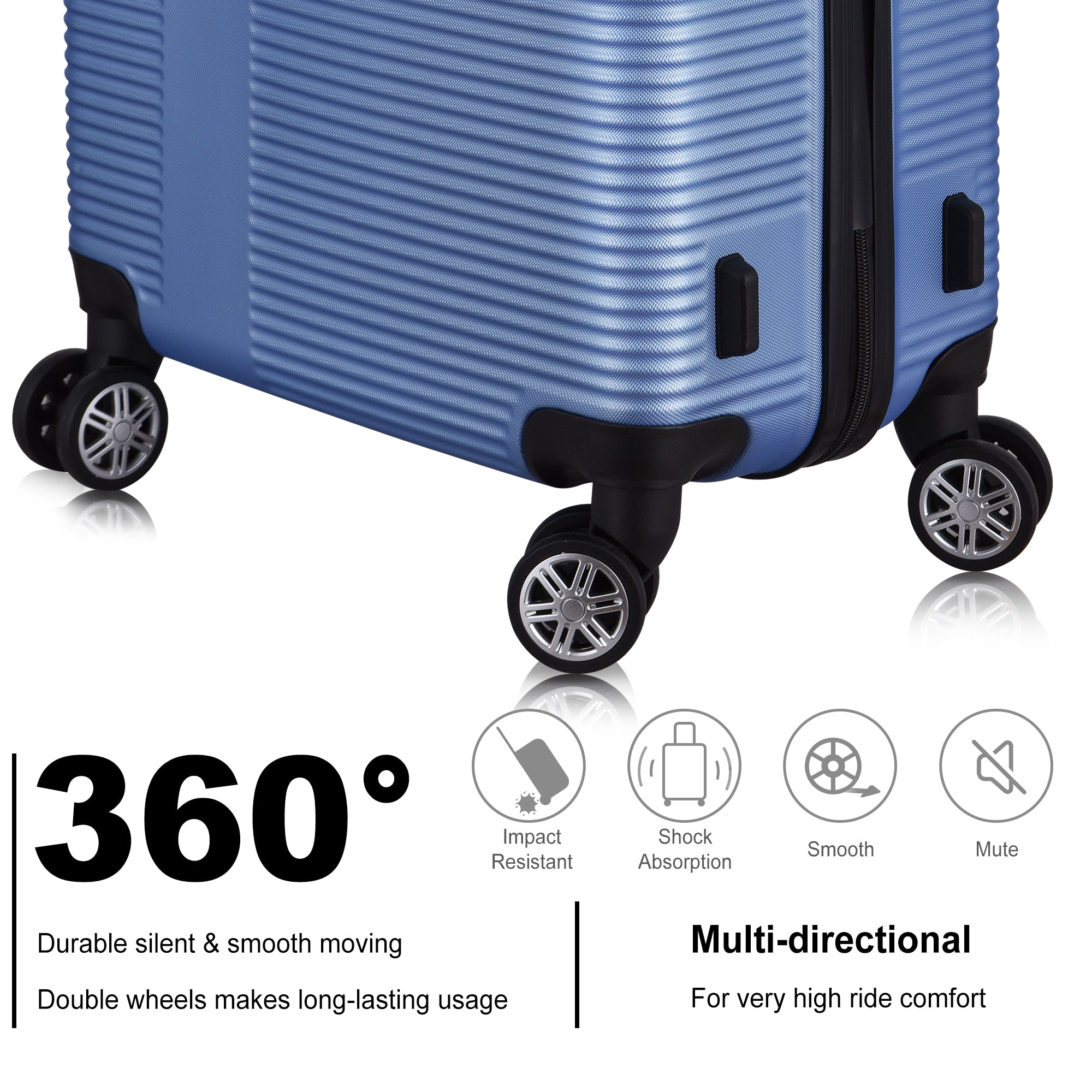 3 Piece Luggage with TSA Lock ABS, Durable Luggage light blue-abs