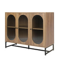 Storage Cabinet With Glass Door, Sideboard Buffet Cabinet For Kitchen,Dining Room, Walnutcolor Natural Particle Board