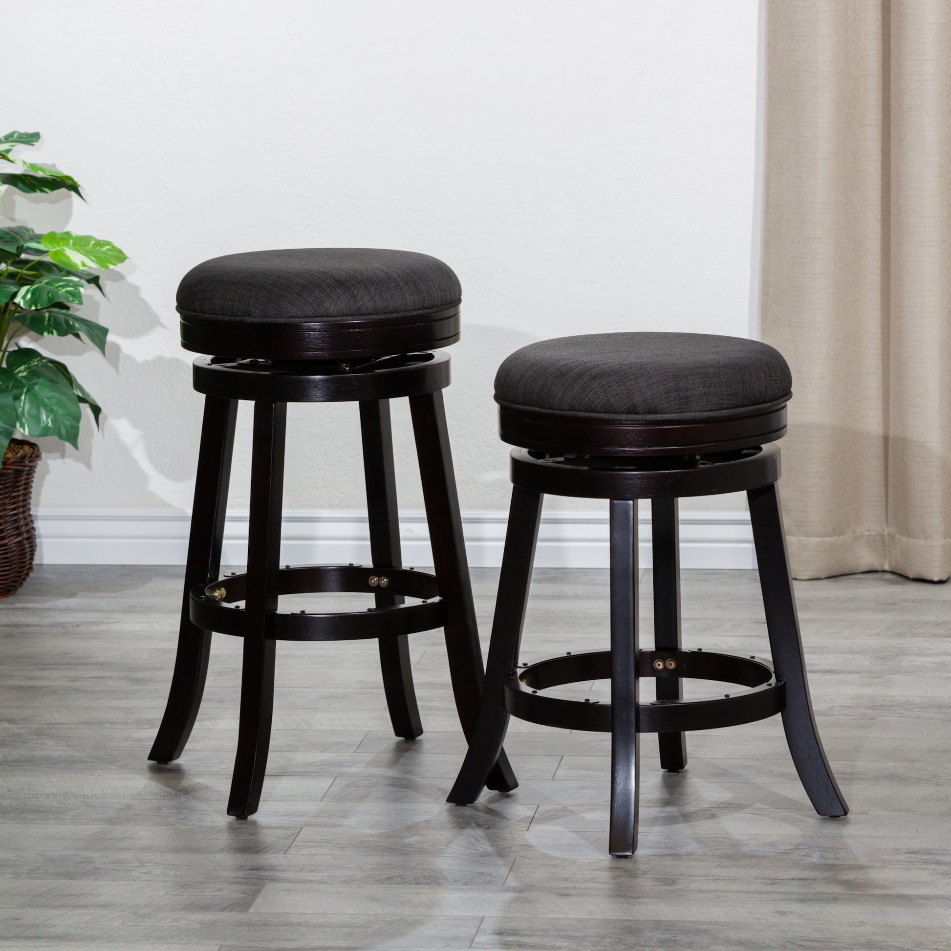 24" Counter Stool, Espresso Finish, Charcoal Fabric Seat Espresso Fabric