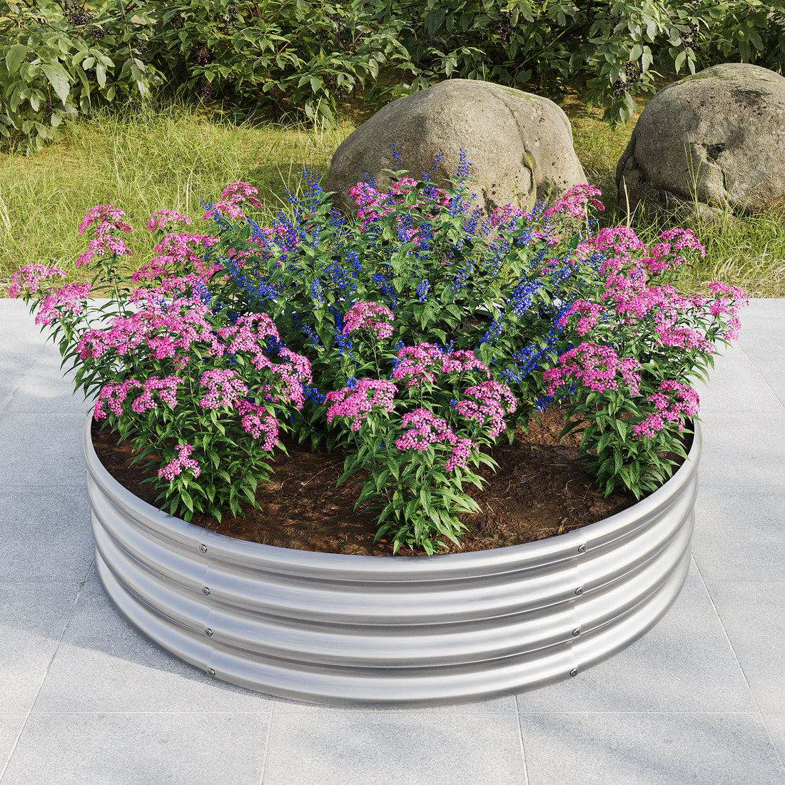 11.4" Tall Round Raised Garedn Bed, Metal Raised Beds silver-metal