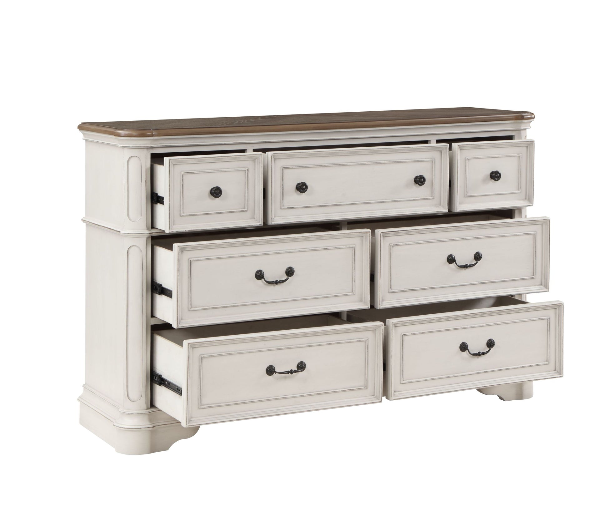 Florian Dresser In Gray Fabric & Antique White Finish Bd01651 Antique White Solid Wood Mdf