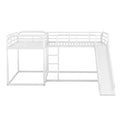 Full And Twin Size L Shaped Bunk Bed With Slide And Short Ladder, White Black Metal