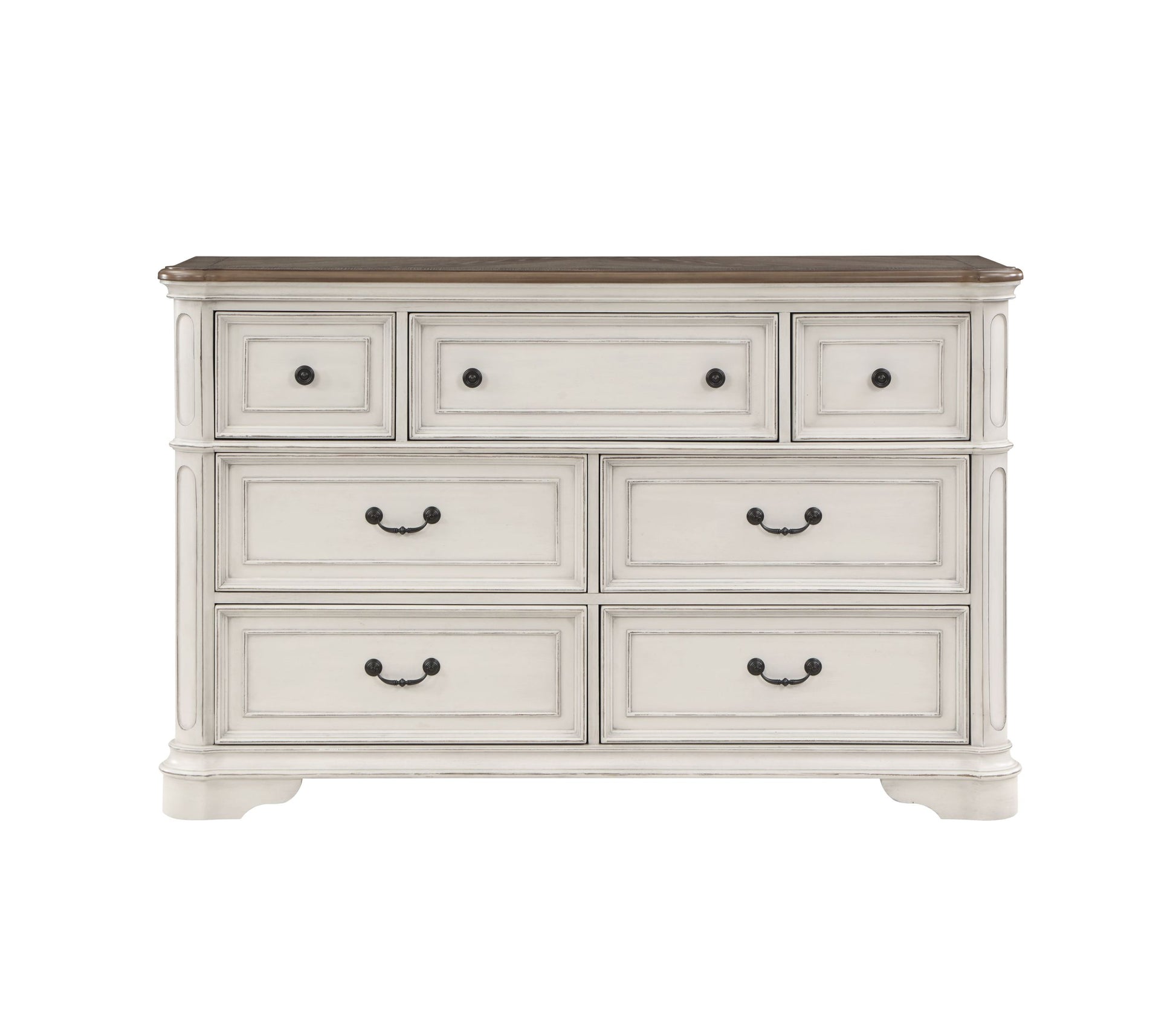 Florian Dresser In Gray Fabric & Antique White Finish Bd01651 Antique White Solid Wood Mdf