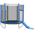 7Ft Trampoline For Kids With Safety Enclosure Net, Slide And Ladder, Easy Assembly Round Outdoor Recreational Trampoline Blue Metal