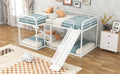 Full And Twin Size L Shaped Bunk Bed With Slide And Short Ladder, White Black Metal