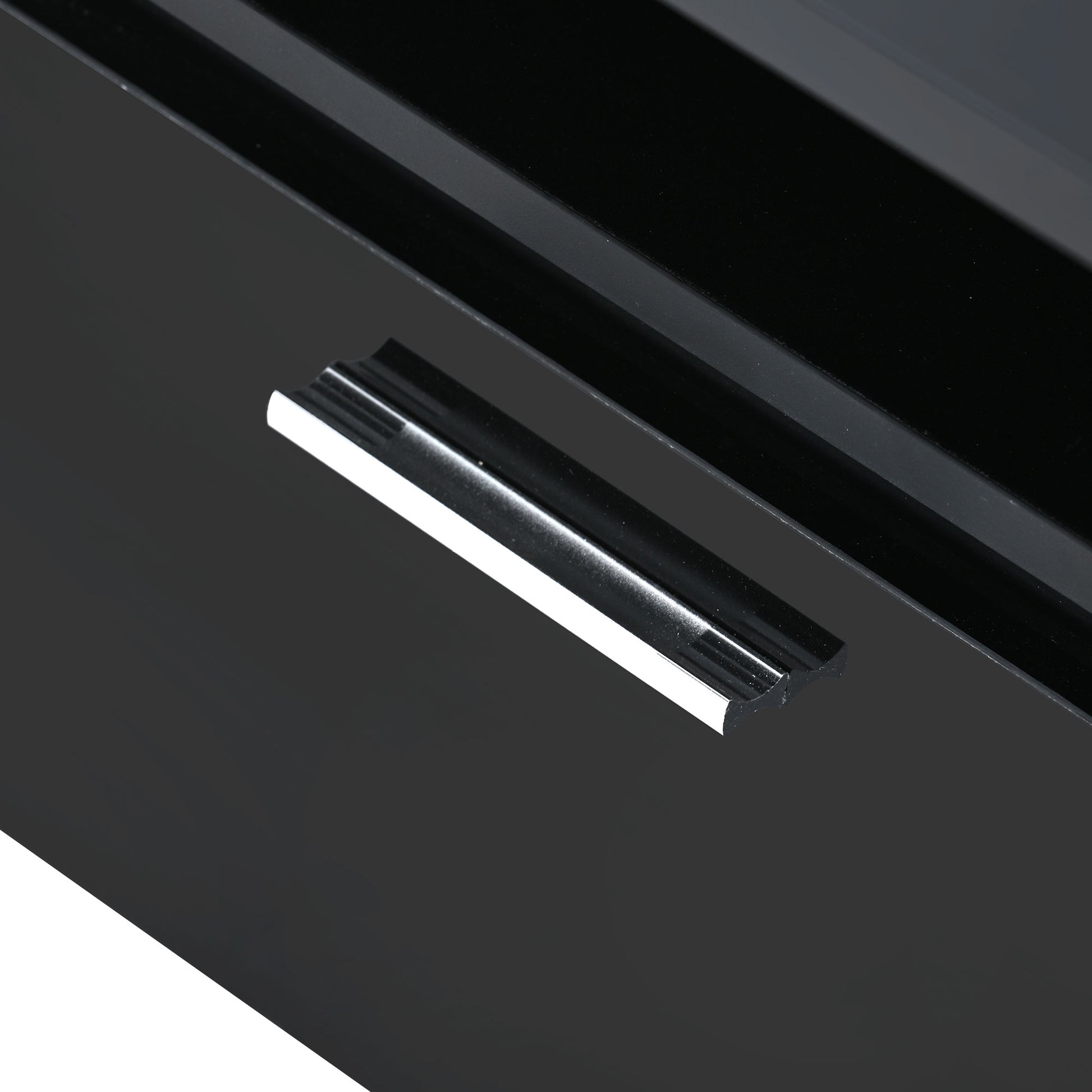 6Mm Glass Top Coffee Table With Open Shelves And Cabinets, Geometric Style Cocktail Table With Great Storage Capacity, Modernist 2 Tier Center Table For Living Room, Black Black Particle Board