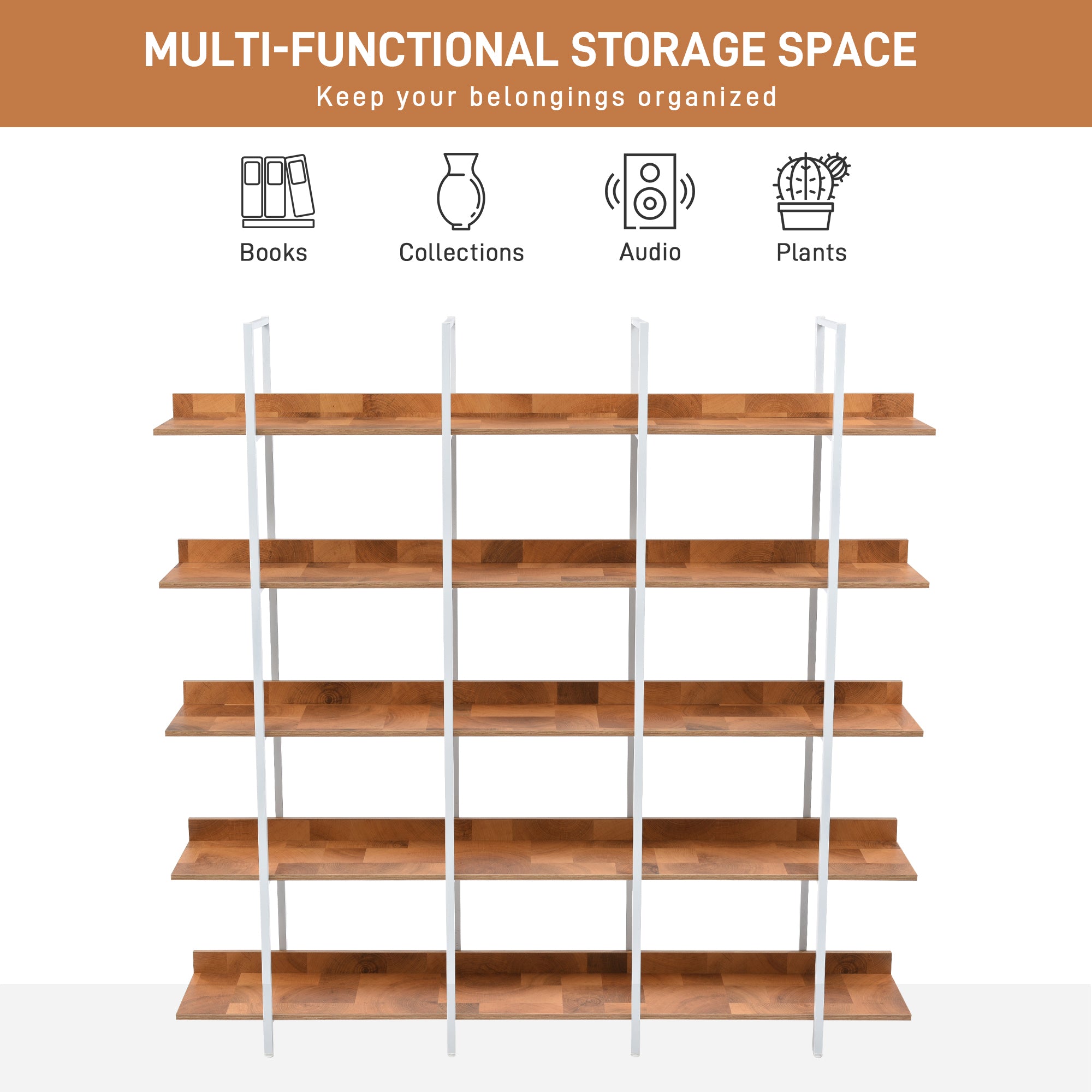 5 Tier Bookcase Home Office Open Bookshelf, Vintage Industrial Style S