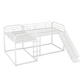 Full And Twin Size L Shaped Bunk Bed With Slide And Short Ladder, White Black Metal