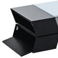 6Mm Glass Top Coffee Table With Open Shelves And Cabinets, Geometric Style Cocktail Table With Great Storage Capacity, Modernist 2 Tier Center Table For Living Room, Black Black Particle Board