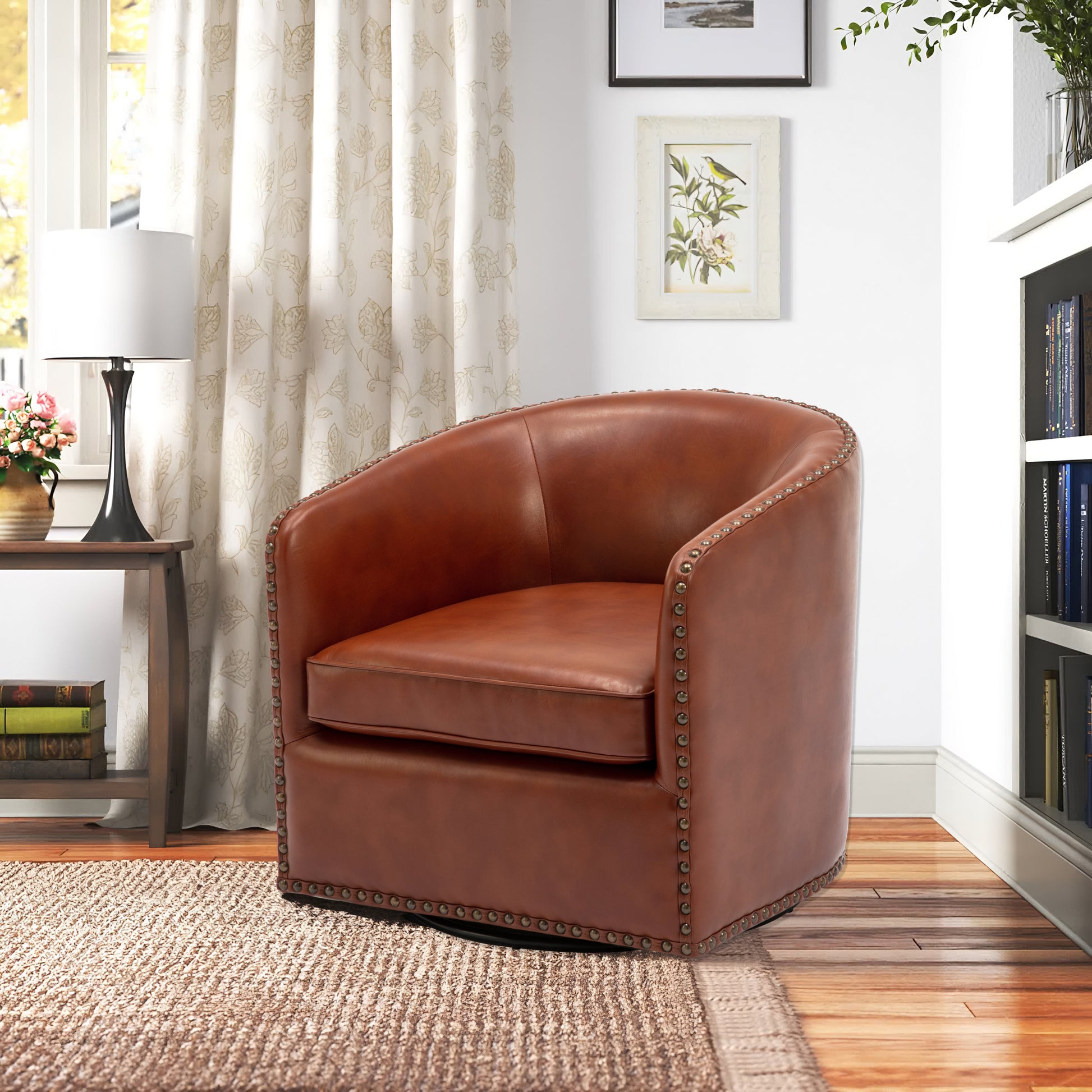 Trenton Swivel Arm Chair Caramel Caramel Foam Pu Leather