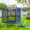 7Ft Trampoline For Kids With Safety Enclosure Net, Slide And Ladder, Easy Assembly Round Outdoor Recreational Trampoline Blue Metal