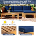 Outdoor Backyard Patio Wood 5 Piece Sectional Sofa Seating Group Set With Cushions, Natural Finish Blue Cushions Yes Complete Patio Set Natural Water Resistant Frame Water Resistant Cushion Garden & Outdoor Casual Sectional Seating Groups Foam Solid Wood