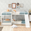 Full And Twin Size L Shaped Bunk Bed With Slide And Short Ladder, White Black Metal