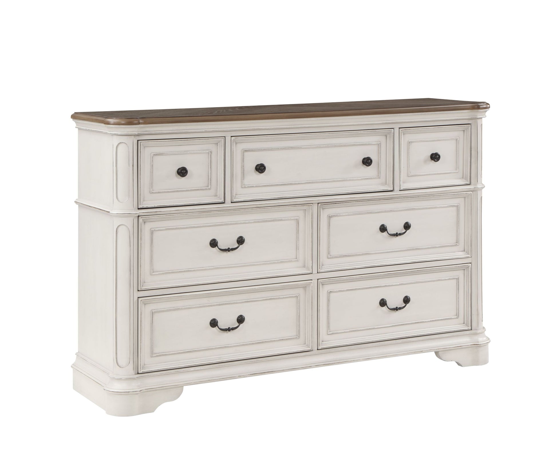 Florian Dresser In Gray Fabric & Antique White Finish Bd01651 Antique White Solid Wood Mdf
