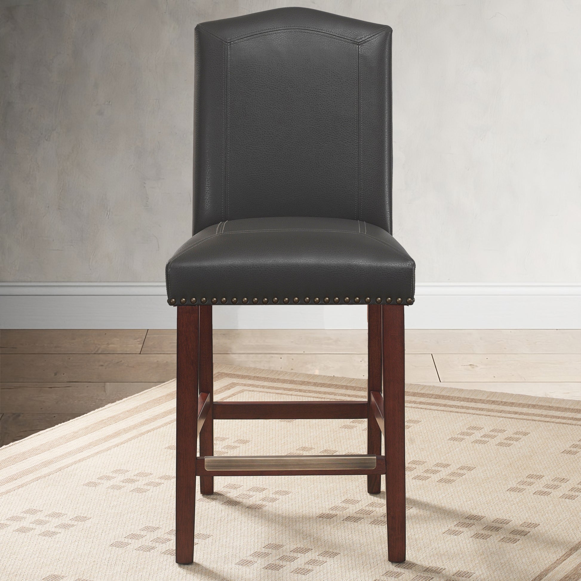 Claremont Gray Faux Leather Counter Stool Grey Foam Solid Wood