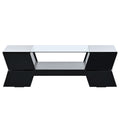 6Mm Glass Top Coffee Table With Open Shelves And Cabinets, Geometric Style Cocktail Table With Great Storage Capacity, Modernist 2 Tier Center Table For Living Room, Black Black Particle Board