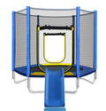 7Ft Trampoline For Kids With Safety Enclosure Net, Slide And Ladder, Easy Assembly Round Outdoor Recreational Trampoline Blue Metal