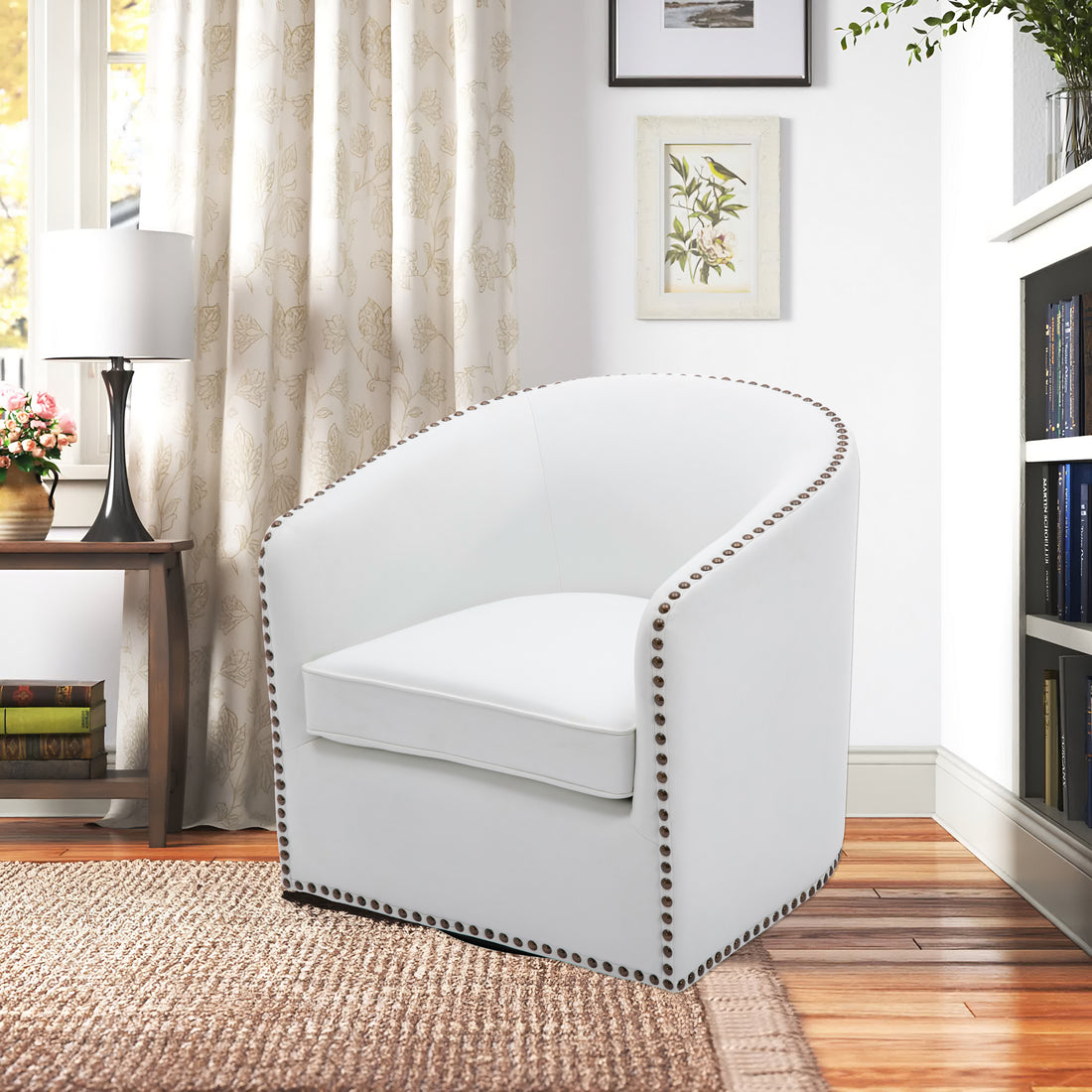 Trenton Swivel Arm Chair Milky Off White Foam Pu Leather