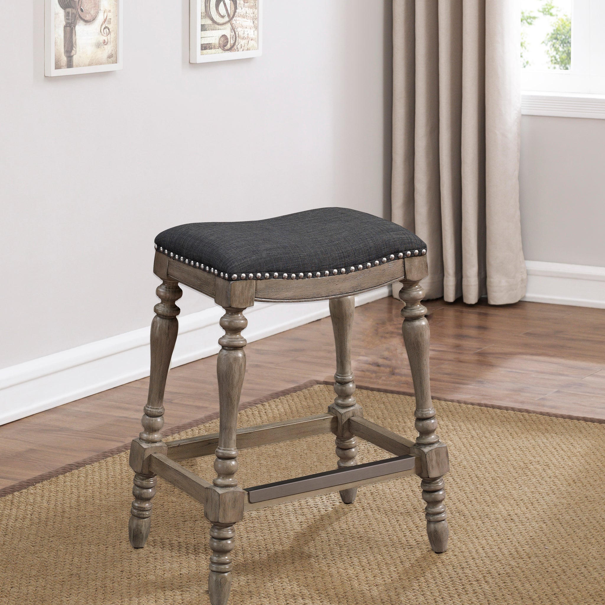 Carolina Saddle Seat Counter Stool Charcoal Grey Foam Solid Wood